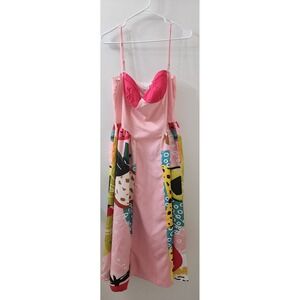 Nice To Meet You Pink Fruit Print Midi Dress XL Sweetheart Pockets Sleeveless